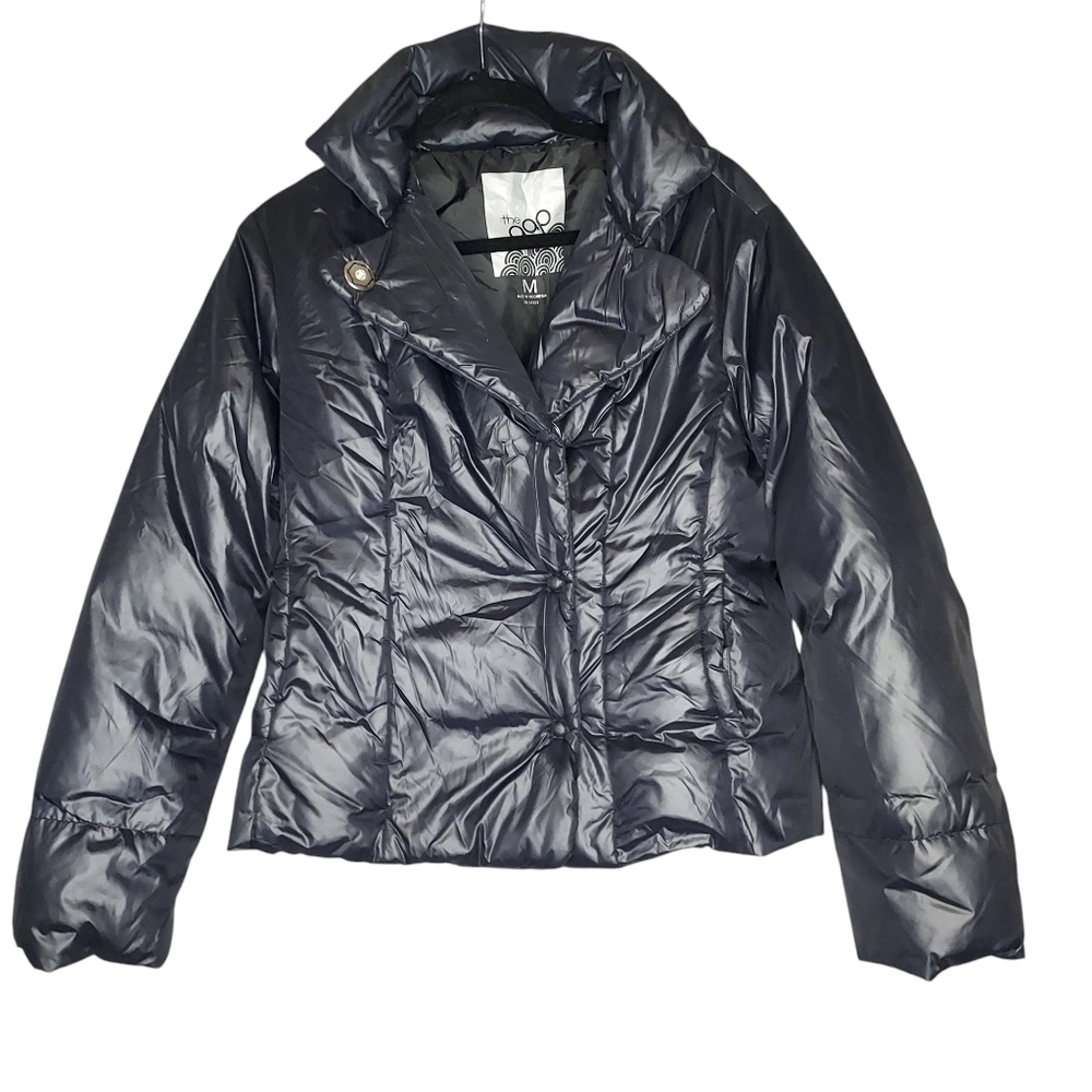 Gap Women M Black 75% Down Puffer Bikercore Goth Grunge Jacket